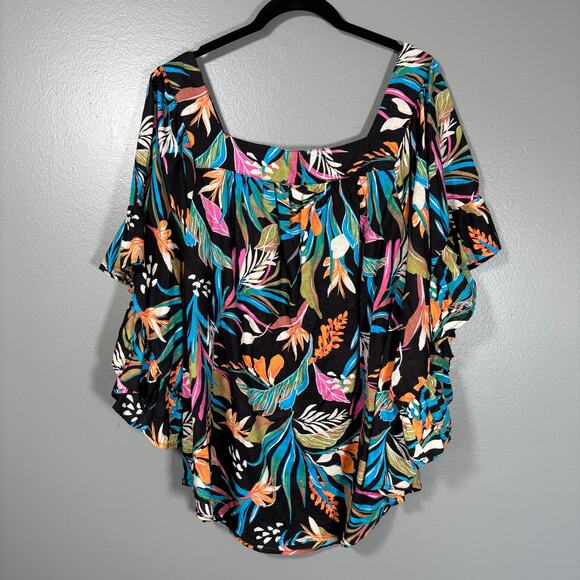 Terra & Sky Black Colorful Tropical Flutter Sleeve Boho Top - Size 4X (28W-30W) - Picture 7 of 7